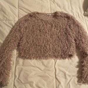 Zara Feather Long Sleeve Crop Top